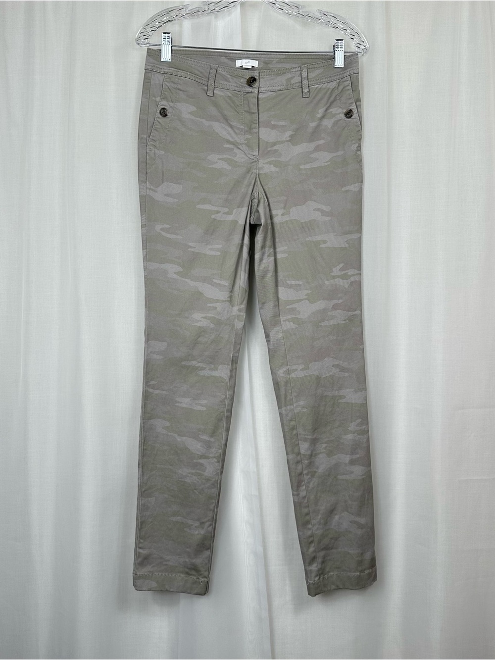 J Jill Sage Green Gray Camo Chino Slim Leg Pants 4 Low Mid Rise Stretch Utility